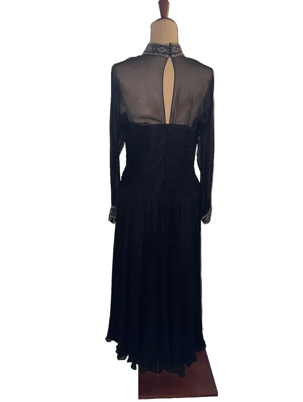 Niteline Size 14 Della Roufogali Formal Evening Black Chiffon Silk Beaded Dress
